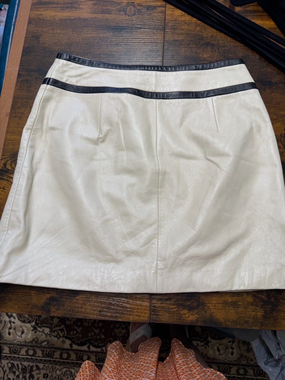 Cream Mini Skirt with Black Trim — Sleek Leather Style